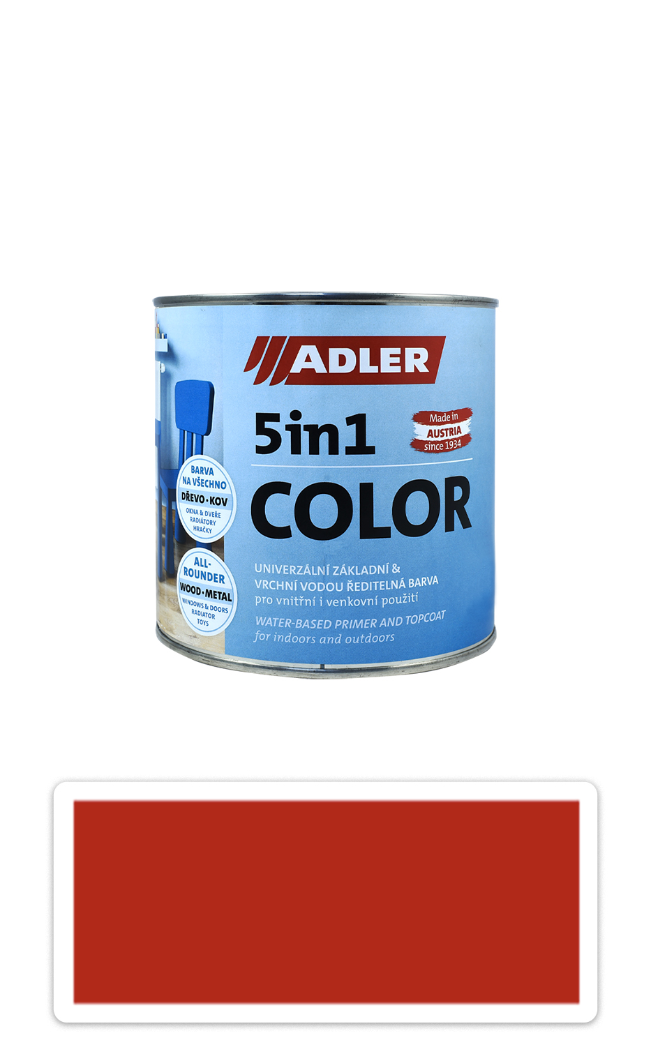 ADLER 5in1 Color - univerzální vodou ředitelná barva 0.75 l Feuerrot / Ohnivě červená RAL 3000