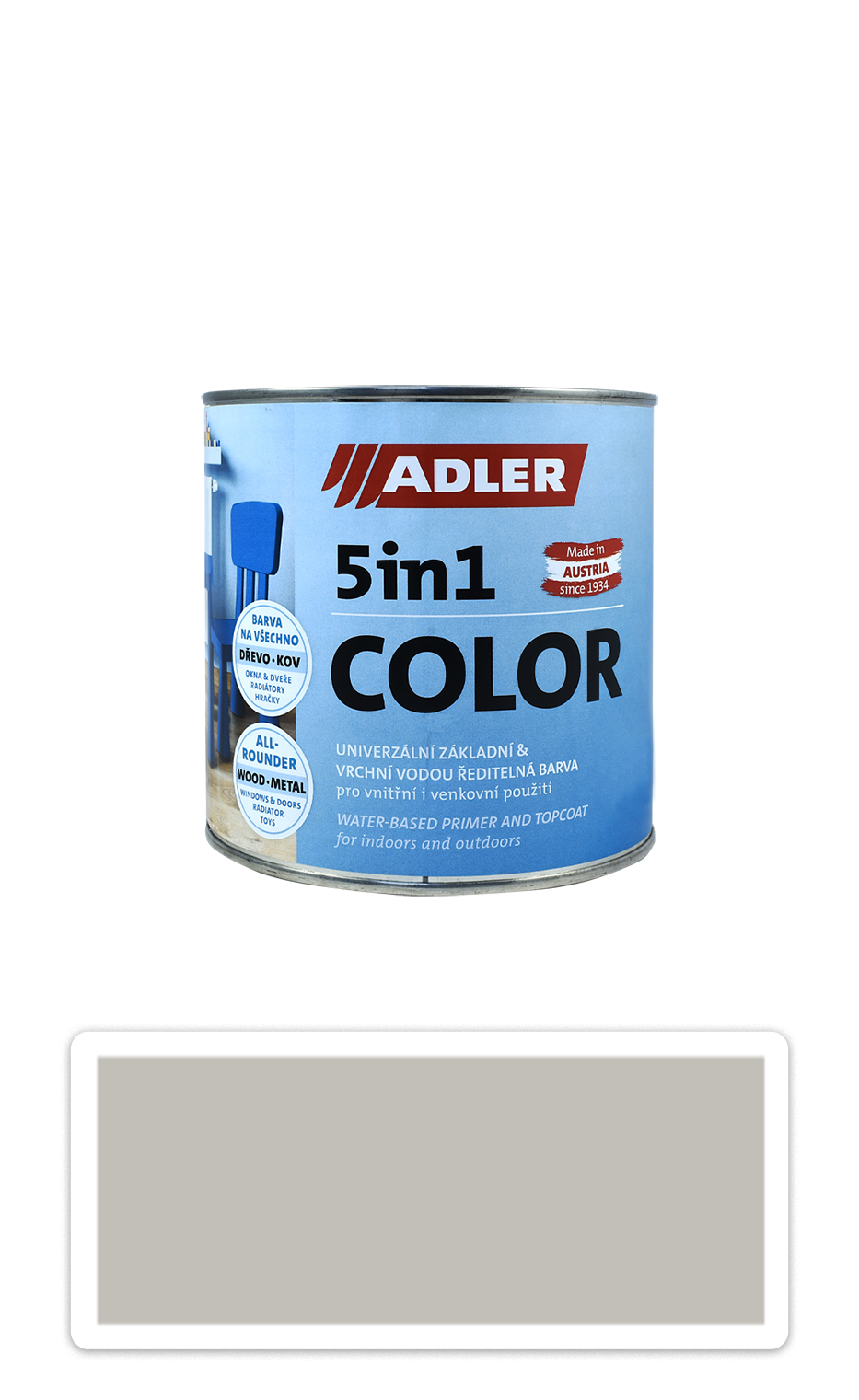 ADLER 5in1 Color - univerzální vodou ředitelná barva 0.75 l Seidengrau / Hedvábná šedá RAL 7044