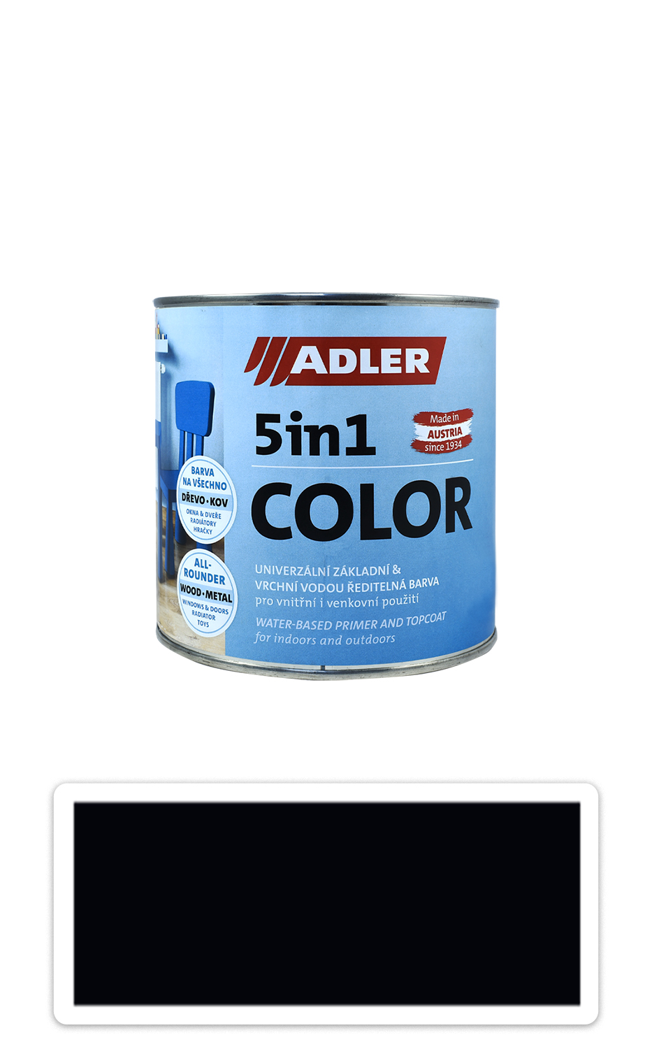 ADLER 5in1 Color - univerzální vodou ředitelná barva 0.75 l Tiefschwarz / Černá RAL 9005