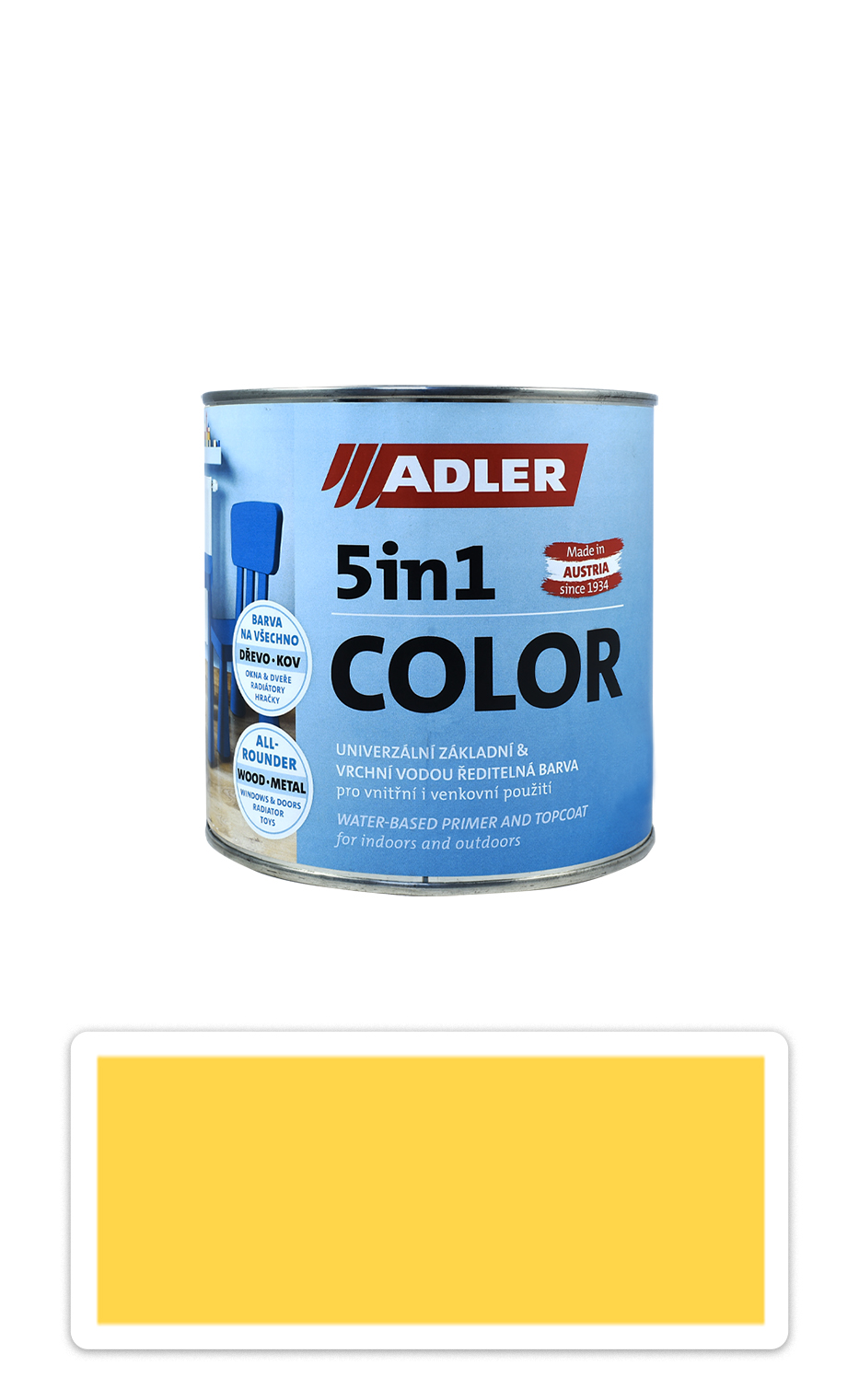 ADLER 5in1 Color - univerzální vodou ředitelná barva 0.75 l Zinkgelb / Zinkově žlutá RAL 1018