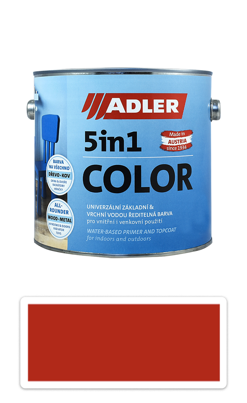 ADLER 5in1 Color - univerzální vodou ředitelná barva 2.5 l Feuerrot / Ohnivě červená RAL 3000