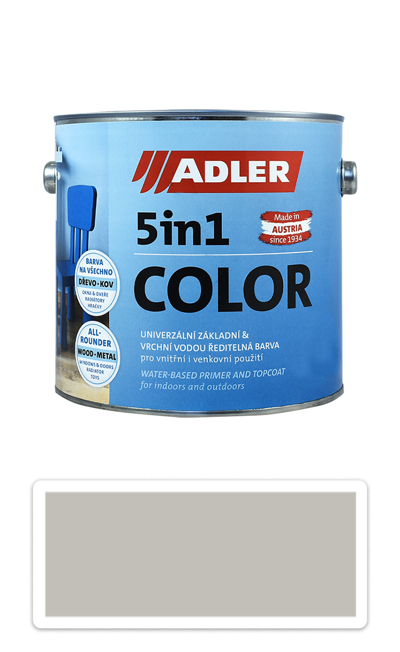 ADLER 5in1 Color - univerzální vodou ředitelná barva 2.5 l Seidengrau / Hedvábná šedá RAL 7044