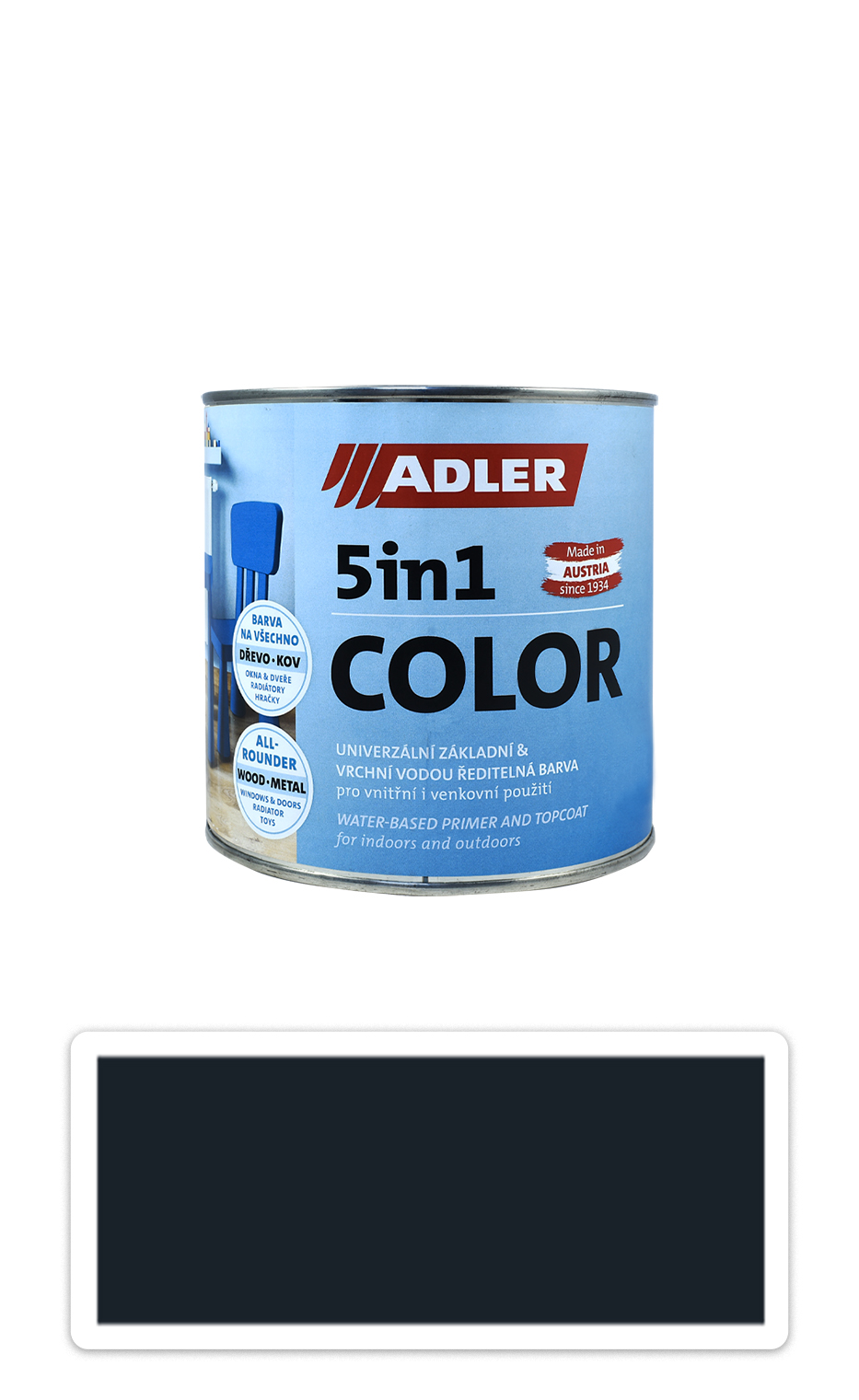 ADLER 5in1 Color - univerzální vodou ředitelná barva 0.75 l Schwarzgrau / Černošedá RAL 7021